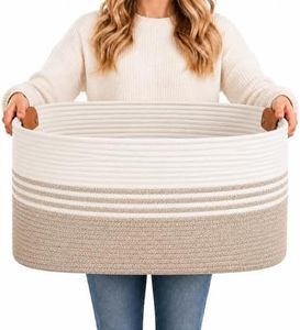 DOFASAYI Laundry Hamper - 72L Large Laundry Basket with Leather Handles, Decorative Storage Basket for Blankets - Clothes Hamper for Living Room, Bedroom, White & Light Brown