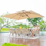 PURPLE LEAF 9' X 12' Patio Umbrella Outdoor Luxury Cantilever Umbrella with 360° Rotation Rectangle Umbrellas Windproof Offset Umbrella Heavy Duty Sun Umbrella for Garden, Deck, Table, Backyard and Pool, Beige