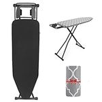 Rainberg 122 x 38cm Folding Ironing Board with Jumbo Iron Rest, Adjustable Height Up To 93cm, Foldable & Collapsible Ironing Table with Extra Cover (Black)