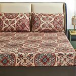 Tache Bohemian Mandala Fitted Sheet + Pillowcases - Retro Vintage Rustic Boho Chic Medallion Paisley Boteh 15-inch Deep Pocket Bed Sheet, 3 Piece Set, Cal King