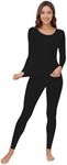 WiWi Ultra Soft Bamboo Underwear for Women Thermal Long Johns Sets Lightweight Base Layer Top Pants Pajamas Set S-3X, Black, Medium