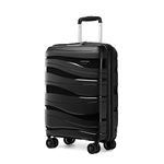 Kono Medium Check in Luggage 24 inch Lightweight Polypropylene Hard Shell Suitcase with TSA Lock Spinner Wheels (Black)