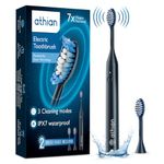 athian Electric Toothbrush 120 Days Battery Life 28,000 Vibrations/Min,3 Cleaning Modes Sonic Technology 2 Min Timer Brush Heads Sleek Design 2 Aaa Batteries Included Suitable For Adults & Kids,Black