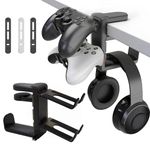 3 in 1 Desk Controller Holder, Headphone Hanger Rotating Headphone Stand Under Desk Adjustable Arm Clamp Headphone Holder Desk Accessories for Universal Headset, Controller (Gaming Black)