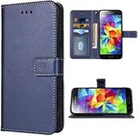 FDCWTSH Compatible with Samsung Galaxy S5 Wallet Case and Wrist Strap Lanyard Leather Flip Cover Card Holder Stand Cell Phone Cases for Glaxay S 5 Neo Gaxaly 5S Galaxies GS5 G900A G900T Blue