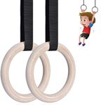 LENDZEE Wooden Rings with Heavy Duty Adjustable Strap for Kids | Indoor Outdoor Kids Play Gym Set | Gymnastic Toys for Boys and Girls