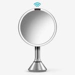 simplehuman ST3052 20cm Sensor Mirror with Touch-Control Brightness, Light Up Makeup Magnifying Mirror, 5x Magnification, LED Tru-Lux Light, Dual Light Setting, Rechargeable, Brushed Stainless Steel