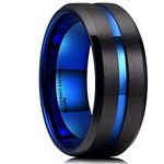 King Will Mens 10mm Black Matte Finish Tungsten Carbide Ring Blue Beveled Edge Wedding Band for Men 10.5