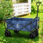 Gardeon Beach Trolley Cart, Foldable Garden Lounge Camp Wagon Carts Tool Trolleys Pull Outdoor Camping Gardening Supplies Transportation Sport, Steel Frame 360˚ Rotating Front Wheels Blue