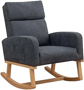 HOMYKA Nursery Rocking Chair, Modern Nursing Chair for Mom, Accent Upholstered Rocker Glider Chair with High Backrest for Nursery Bedroom Living Room (Grey)