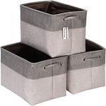 Sea Team 3-Pack Large Storage Basket Set, Trunk Organizer, Clothes Toys Bin, 15 x 10 x 10 Inches, Big Rectangular Canvas Fabric Collapsible Shelf Box with Handles for Kids Room (Ash Grey/Grey)