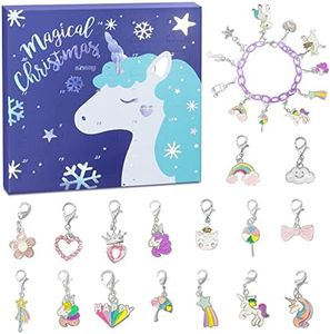 Christmas Advent Calendar 2026 for Girls Boys with 24 Days Unique Gift Countdown Calendar Blind Box Blue UnicornTheme DIY Creative Charm Pendant Bracelet Necklace Daughter Granddaughter niece