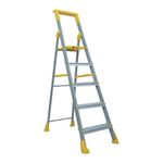Bonkaso Climb Lite Pro+ 5 Step - Aluminium Foldable Ladder with Tool Tray (105W x 161.3H Cm) | Heavy-Duty, Anti-Slip & Firm Grip for Home, Indoor & Outdoor Use | Durable & Portable (Yellow & Satin)