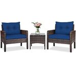 ORALNER 3-Piece Patio Conversation Set, All-Weather Wicker Sofa Chair and Coffee Table Set with Thick Cushions, Outdoor Furniture, Rattan Bistro Set for Balcony Deck Porch Poolside Garden (Navy Blue)