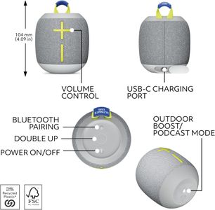 Ultimate Ears Wonderboom 4 Portable Bluetooth Speaker – Waterproof, 360° Sound, White