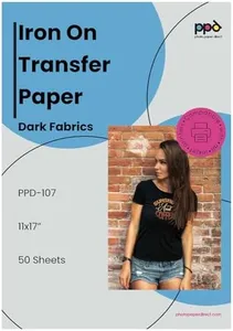 PPD Iron on Transfer Paper for Dark Fabric Compatible with Inkjet Printer, 11 x 17 Printable T Shirt Heat Transfer Papers, Custom Print Photo, Durable, Flexible & Machine Washable (50 Sheets)
