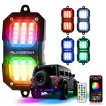 Auxbeam 4 Pods LED Rock Lights w/Brake Mode, Chasing Color RGB Wheel Well Lights w/Bluetooth APP& Remote Control, Music Voice Sync Underglow for Trucks UTV ATV Boat Waterproof, 1 Year Warranty