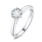 JewelryPalace Classic 0.5ct Round Cut Moissanite Solitaire Engagement Rings for Women, 14K White Gold Plated 925 Sterling Silver Promise Ring for Her, Simulated Diamond Anniversary Wedding Rings L