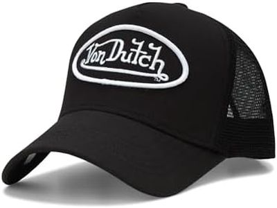 Von Dutch Unisex Trucker Hat - Curved Bill Mesh Back Retro Classic Adjustable Snapback Baseball Cap for Men and Women, Black/White
