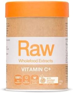 Amazonia Raw Wholefood Extracts Vitamin C+ - Certified Organic Vitamin C for Immune Support, Collagen Health & Skin Vitality, Non-Synthetic, Plant-Based, Gut Health & Prebiotic Supplement, 120g