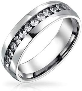 Anneau De Bande D'Éternité en Cristal Blanc Clair De Mois De Naissance D'Avril Nuptial en Acier Inoxydable Ton Argent