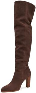 Coutgo Wommens Over the Knee High Boots Thigh High Chunky Heel Zip Boots