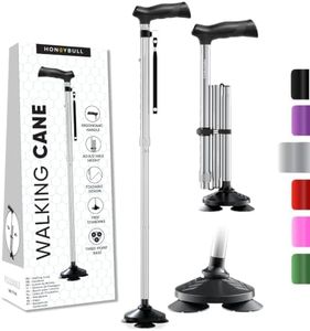HONEYBULL Walking Cane for Men & Women - Foldable, Adjustable, Collapsible, Free Standing Cane, Pivot Tip, Heavy Duty | Walking Sticks, Folding Canes for Seniors & Adults [Silver]