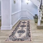 cozily® Traditional Soft Pile Washable Vintage Rug - 2 ft 6 in x 10 ft - Beige - Jute Back Long Runner for Hallway, Corridor, and Main Entrance