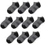 Comfoex 10 Pairs Boys Socks Low Cut Ankle Socks For Kids 8-10 4-6 6-8 Years Old Short Athletic Socks With Cushioned Sole, Grey 10 Pairs, 7-10 Years