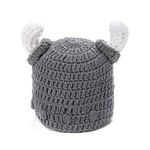 Ypser Cute Bull Horn Beanie Cap Handmade Knitted Viking Crochet Hats