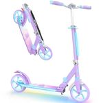 BELEEV V8 Scooters for Kids Ages 6+ with Light-Up Stem & Deck, 2 Wheel Folding Scooter for Adults Teens, 4 Adjustable Height, Lightweight Sport Commuter Scooter, Max Load 220 lbs(Blue Purple)