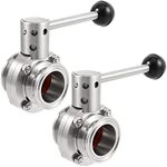 HAKZEON 1.5 Inch 2 PCS Tube OD Sanitary Butterfly Valve, 2 Inches Threaded Connection Stainless Steel 304 Tri-Clamp Clover with Pull Handle, Fit for 1.5 Inch Tri-Clamp