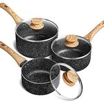 MICHELANGELO Sauce Pan Set with Lid, Non-Stick Sauce Pan with Lid, 1.5QT + 2QT + 3QT, Small Saucepan with Lid, Stone Coating, Sauce Pan, 3 Pieces, Black