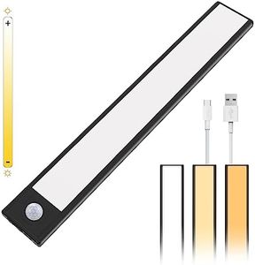 Under Cabinet Lights Double Motion Sensor, 30CM 3 Color Temperatures Under Counter Lights for Kitchen, 54-LED Stepless Dimming Closet Lights, Wireless USB-C Rechargeable Battery Operated Lights