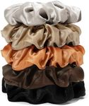LILYSILK Silk Hair Scrunchies/Ties for Frizz & Breakage Prevention, 100% Mulberry, No Damage, Elastic ponytail Holders, 5PC, Fixed Colors (Black+Light Coffee+Bright Coffee+Caramel+Chocolate)