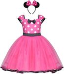 Baby Toddler Girl Mini Mouse Polka Dots Fancy Dress Up Costume Birthday Party Tulle Dresses (Pink Dress With Headband, 18-24 Months)