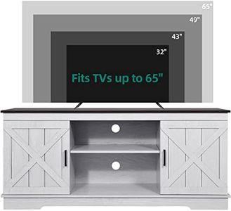 YITAHOME TV Stand for 65 Inch TV, Farmhouse Entertainment Center with Double Barn Doors and Storage Cabinets, Rustic TV Cabinet Media Console Table for Living Room, 59 Inch, Grey White/Espresso