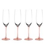 Set of 4 Sparkleware® Metallic Rose Gold Glass Champagne Flutes/Glasses - Toasting Flutes for Anniversary or Birthday Celebration (Pink Stems)