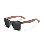 KINGSEVEN Wooden Sunglasses Polarized for Men Women Retro Vintage Mirrored Lenses Walnut Wood Frame W5777 (W5777-Black)