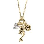 Disney Princess Little Mermaid Ariel Yellow Gold Plated 3D Cubic Zirconia 18" Charm Necklace, Officially Licensed