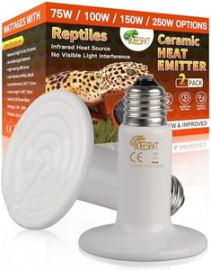 BOEESPAT High Efficiency 100W Ceramic Heat Emitters, Pack of 2 Reptile Basking Heat Lamp Bulbs for Iguana, Bearded Dragon, Lizard, Amphibians & Small Pets (White, 100 Watts)