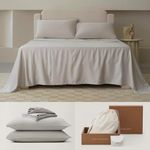 Double Stitch Cotton Tencel Sheet - Bed Sheets Set King Size, 4Pc Luxury Hotel Bedding Set, Soft, Cooling & Breathable for Hot Sleepers, Deep Pocket Up to 16 Inches, Winter Sky