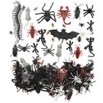 FEPITO 160 PCS Plastic Halloween Spiders Roaches Scorpions Rats Geckos Centipedes Flies Bats Realistic Bugs Insects Toys Prank Novelty for Halloween Creepy Decorations Party Favors Supplies