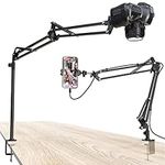 CACENCAN Overhead Camera Mount, 5lb Horizontal Load-Bearing, 360° Adjustable Camera Stand for Desk, Flexible Camera Arm Desk Mount, with Phone Clamp, Tabletop Mount for DSLR Camera/Webcam/Microphone