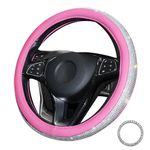 Lifetooler Steering Wheel Covers with Bling Rhinestones,Diamond Steering Wheel Cover Sparkly Crystal Diamante Anti-Slip Universal 38cm/15 inch Bling Car Accessories for Women Girls (pink-white)