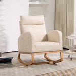 GarveeHome Nursery Glider Chair Rocking Chair, Upholstered Nursery with Rubber Wood Legs, Comfy High Backrest, Side Pockets, Accent Rocker Armchair for Living Room, 27.6" D x 33.9" W x 41.1" H, White