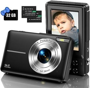 Camara Fotos Digital con Tarjeta de Memoria Micro 32G, 1080P Cámara Digital 44MP Cámara Digital Compacta HD Camara de Fotos con Zoom Digital de 16x y 2 Pilas para Niños y Principiantes-Negro