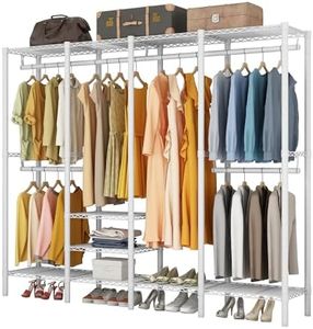 KZOBYD Clothes Rails Heavy Duty Clothing Rail, Freestanding Wardrobe Closet Rack with 4 Hanging Rods Adjustable Storage Shelves Clothing Garment Rack Coat Rails Rack with Wire Storage Shelves (White)