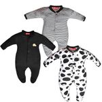 VParents Aqua Full Length Printed Baby Footies Sleepsuit Romper Pack of 3 - New Born (9-12 Months, Black)