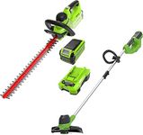 Greenworks Cordless String Trimmer G40LT & Cordless Hedge Trimmer G40HT61 (Li-Ion 40 V 30 cm Cutting Width 7000U/min 61 cm Cutting Length 27 mm Cutting Thickness 3000 CPM + 2Ah Battery & Charger)